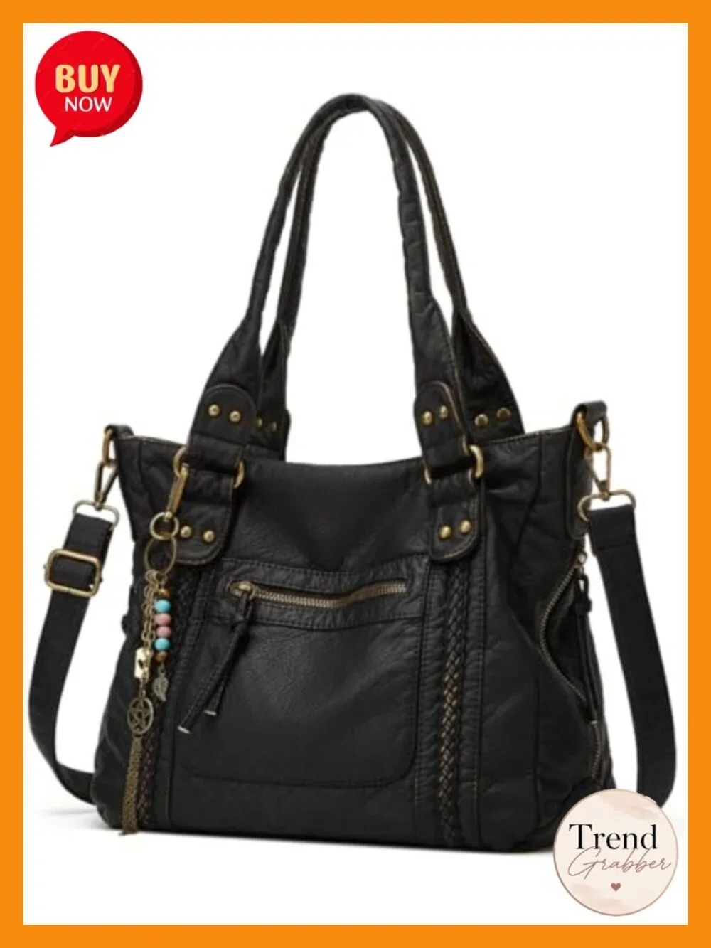 Vintage Style Crossbody Bag Soft Faux Leather Hobo Purse with Tassel